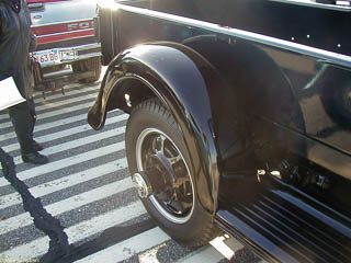 Steel rear fender on 1936 Ford long wheelbase pickup truck